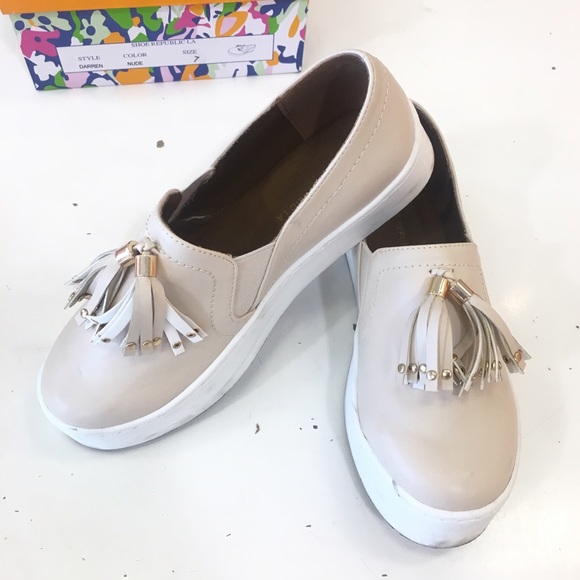Shoe Republic LA Shoes - Tassel Detail Tan Vegan Leather with Platform Sneakers